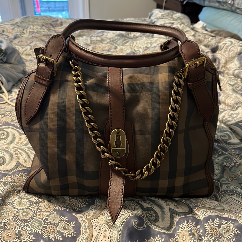 BURBERRY Nova Check Tote Bag PVC Leather Brown Black postmark authenticated